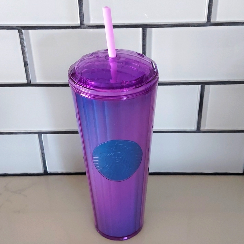 Starbucks Purple And Blue Cold Cup With Gridded Lid